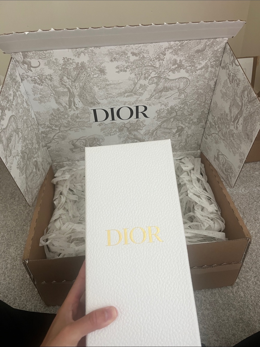 Dior Glass Bottle, Holder and Boxes